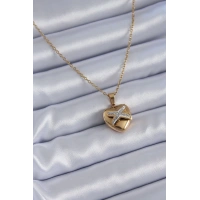 316L Çelik Gold Renk Zirkon Detay Kalp Model Kadın Kolye