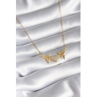 316L Çelik Gold Renk Zirkon Taşlı Kanatlı Kalp Model Kadın Kolye