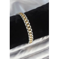 316L Çelik Gold ve Gümüş Renk 9 mm Kalınlık Erkek Bileklik