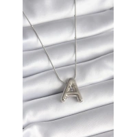 316L Çelik Gümüş Renk Bubble A Harf Model Kadın Kolye