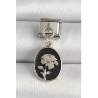 316L Çelik Gümüş Renk Gümüş Çiçek İşlemeli Siyah Portre Model Nomination Charm