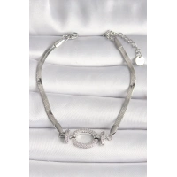 316L Çelik Gümüş Renk İtalyan Zincir Model Zirkon Taşlı Halka Figür Kadın Bileklik