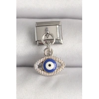 316L Çelik Gümüş Renk Nazar Boncuk Detaylı Göz Model Nomination Charm