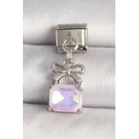 316L Çelik Gümüş Renk Pembe Zirkon Taşlı Çanta Model Nomination Charm