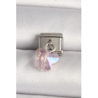 316L Çelik Gümüş Renk Pembe Zirkon Taşlı Kelebek Model Nomination Charm