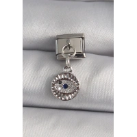 316L Çelik Gümüş Renk Sallantı Zirkon Taşlı Göz Model Nomination Charm