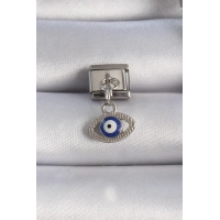 316L Çelik Gümüş Renk Sallantılı Göz Figür Nazar Boncuk Detay Nomination Charm