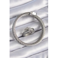 316L Çelik Gümüş Renk Sarmal Model Erkek Bileklik Yüzük Kombini