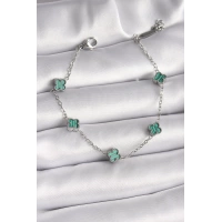 316L Çelik Gümüş Renk Yeşil Baby Boy Yonca Model Kadın Bileklik