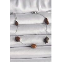 316L Çelik Gümüş Renk Zincir Kahverengi Doğaltaş Model Kadın Bileklik