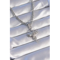 316L Çelik Gümüş Renk Zirkon Taşlı Anka Kuşu Model Kolye