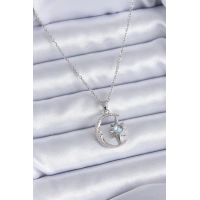 316L Çelik Gümüş Renk Zirkon Taşlı Ay Yıldız Model Kadın Kolye