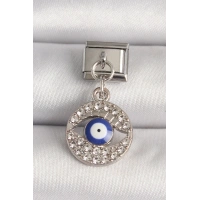 316L Çelik Gümüş Renk Zirkon Taşlı Göz Model Nazar Boncuk Detay Nomination Charm