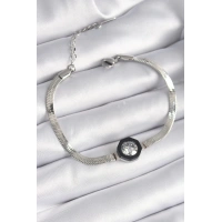 316L Çelik Gümüş Renk Zirkon Taşlı İtalyan Zincir Model Kadın Bileklik