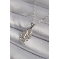 316L Çelik Gümüş Renk Zirkon Taşlı Kanat Model Kadın Kolye