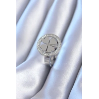 316L Çelik Gümüş Renk Zirkon Taşlı Yonca Model Kadın Yüzük