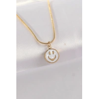 316L Çelik Zincir Altın Renk Mermer Desenli Minimal Smile Kolye