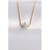 316L Çelik Zincir Altın Renk Zincirli Gümüş Renk Deniz Yıldızı Tasarımlı Kolye