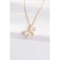 316L Çelik Zincir Altın Renk Zirkon Taşlı Fiyonk Kolye