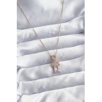 316L Çelik Zincir Gold Renk Zirkon Taşlı Taç Model Kadın Kolye