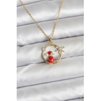 316L Çelik Zincir Gold Zirkon Taşlı Yılbaşı Tema Kadın Kolye