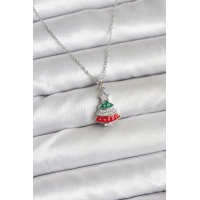 316L Çelik Zincir Gümüş Ren Çam Ağacı Model Zirkon Taşlı Yılbaşı Temalı Kadın Kolye