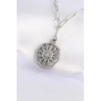 316L Çelik Zincir Gümüş Renk Güneş Kolye