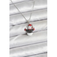 316L Çelik Zincir Gümüş Renk Kardan Adam Figürlü Yılbaşı Temalı Kadın Kolye