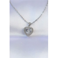316L Çelik Zincir Gümüş Renk Zirkon Taşlı Charm Kalp Kolye