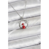 316L Çelik Zincir Gümüş Zirkon Taşlı Yılbaşı Tema Kadın Kolye