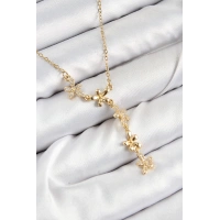 316L Çelik Zirkon Taşlı Çiçek Model Gold Renk Kadın Kolye