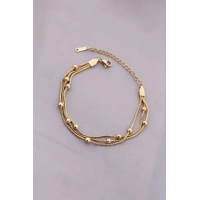 316L Kararmaz Çelik Gold Renk Top Zincirli Kadın Bileklik