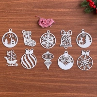 Adshome® 10 Parça Kırmızı Beyaz İpli Karışık Model Ahşap Yılbaşı Ağaç Süsü