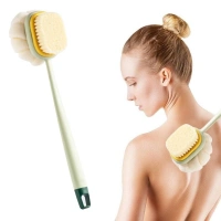 Adshome®  2si 1 Arada Çift Taraflı Uzun Saplı Fırçalı Banyo Vücut Sırt Fırçası Banyo Lifi