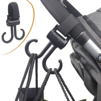 Adshome® 2li Bebek Arabasına Uyumlu Cırtlı  Eşya Taşıma Aparatı 360 Derece Dönebilen Plastik Kanca