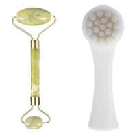 Adshome® 2li Set Çift Taraflı Cilt Temizleme Fırçası ve Yeşim Taşı Çift Taraflı Cilt Masaj Aleti