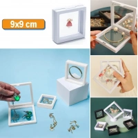 Adshome® 9x9 cm Standlı 3D Takı Ziynet Hatıra Koleksiyon Saklama Kutusu Şeffaf Film Çerçevesi