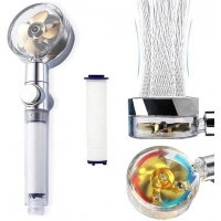 Adshome® Turbo Pervaneli ve Filtreli Su Tasarruflu 360 Derece Dönebilen Tazyikli Duş Başlığı