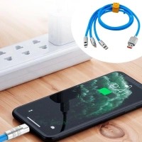 Adshome®Kutulu  3 Şarj Aleti 1 Arada Çinko Alaşım Hızlı Şarj Kablosu Mavi 3 in 1