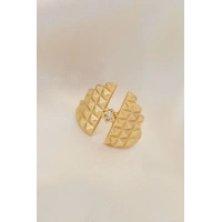 Ayarlamalı Gold Renk Metal Zirkon Taşlı Piramit Yüzük