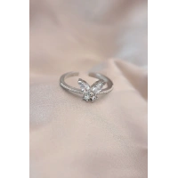 Ayarlamalı Gümüş Renk Metal Zirkon Taş ve Kristal Taşlı Kelebek Model Yüzük