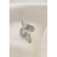 Ayarlamalı Silver Renk Metal Zirkon Taşlı Kanat Yüzük