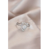 Ayarlamalı Silver Renk Metal Zirkon ve Kristal Taşlı Damla Model Yüzük