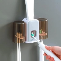 Adshome® Montaj Gerektirmeyen Fayansa,Duvara Yapışabilen 2 Kupalı Steril Otomatik Diş Macunluk