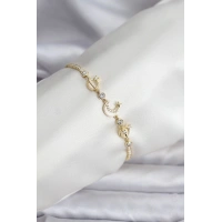 Charmlı Model Zirkon Taşlı Gold Renk Su Yolu Kadın Bileklik