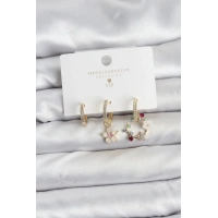 Çiçek Model Gold Renk Pirinç 3lü Kadın Küpe Seti