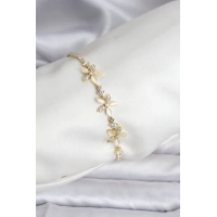 Çiçek Model Zirkon Taşlı Gold Renk Pirinç Su Yolu Kadın Bileklik