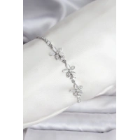 Çiçek Model Zirkon Taşlı Gümüş Renk Pirinç Su Yolu Kadın Bileklik