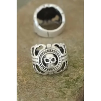 Eskitme Gümüş Renk Metal Kuru Kafa Tasarım Ayarlamalı Erkek Yüzük