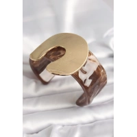 Kahverengi Mermer Desen Akrilik Plastik Gold Nal Model Plaka Vintage Kadın Bilezik